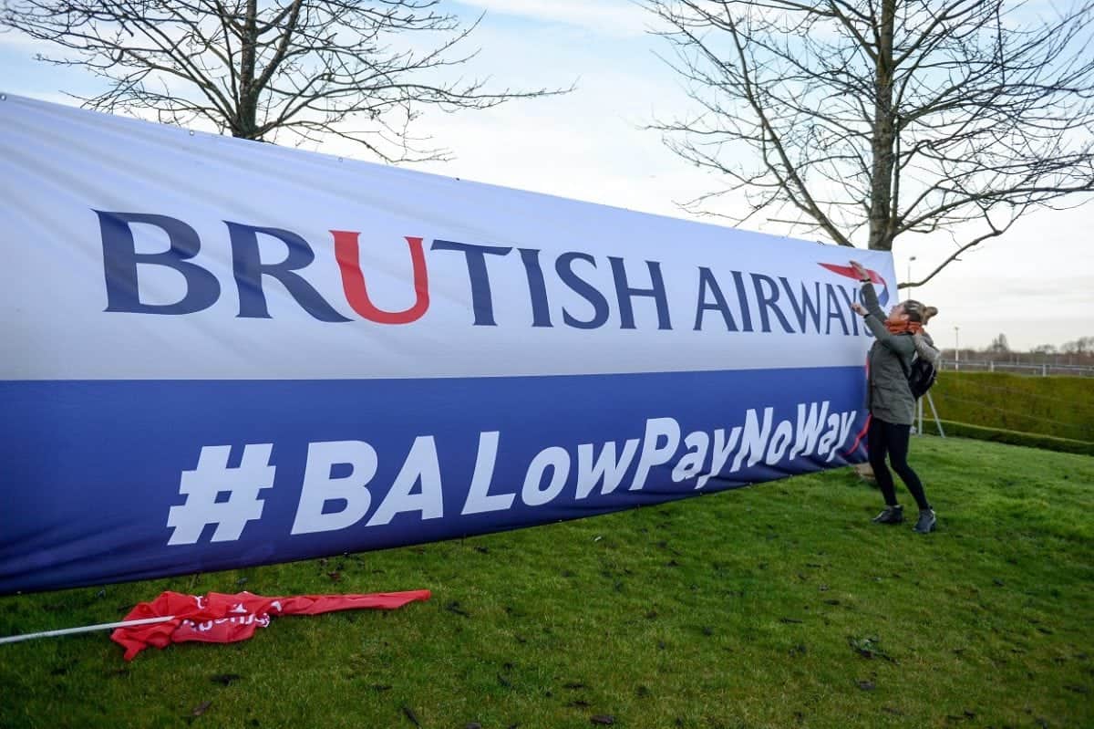 British Airways cabin crew during their 48-hour strike at Heathrow Airport, London, 10 January 2017. Cabin crew have walked out in a row over pay, although the airline said its customers will be able to fly to their destinations. A small number of Heathrow flights will be "merged", but BA said all flights to and from Gatwick and London City airports will operate as normal. Thousands of BA cabin crew voted overwhelmingly in favour of strike action last month, with Unite claiming the so-called 'Mixed Fleet' earn less than other staff. The strike planned for Christmas Day and Boxing Day was subsequently suspended, before a new 48-hour strike was announced after cabin crew rejected a new offer aimed at resolving the dispute. Unite said over 800 cabin crew from British Airways' so-called "mixed fleet" had joined the union since the start of the dispute, taking its membership to over 2,900.