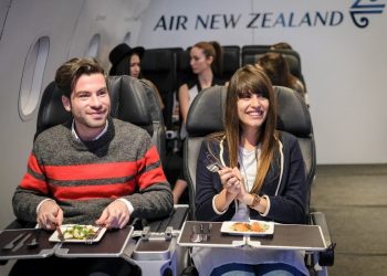 People enjoying airline food a pop up event hosted by Air New Zealand, Soho, London See SWNS story SWPLANE; This is the moment foodies tucked into a fine dining experience – a trendy pop-up restaurant serving only AIRLINE FOOD. The temporary eatery in London’s Soho opened today (Mon 24 April) after it was revealed a quarter of Brits think airplane food is worse than school dinners and hospital food. While a fifth of people believe bad cuisine is the worst thing about flying long-haul and over half don’t like the food served on planes. The menu on offer at the pop-up, This Is How We Fly, was devised by kiwi chef and restaurateur Peter Gordon to show off the freshness of Air New Zealand's on-board fare. The airline opened the temporary restaurant and also commissioned the research of 1,000 UK adults who have flown long haul.