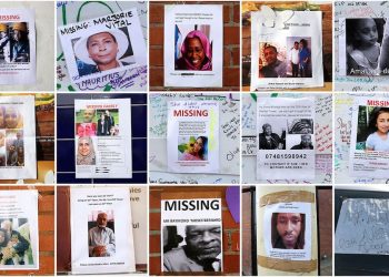 A montage of missing posters put up after the fire in Grenfell Tower, West London. June 16 2017. FILE PHOTO. See National News story NNTOWER: Specialists working at Grenfell Tower have made 87 'recoveries' of human remains in the tower - but warn that could mean more than 87 separate people. More than 250 investigators are still working at the scene, and will have to comb through over 300 tonnes of debris in the burnt-out shell of the tower to find what is left of the victims. Police say 21 people have been formally identified, but it could take until the end of the year to have an accurate number of victims. Last night, families of those who died or are missing and presumed dead met with key members of the Metropolitan Police and the Senior Coroner, Dr Fiona Wilcox.