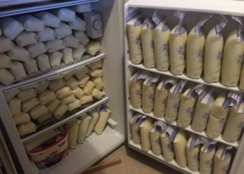 Some of Elisabeth Anderson-Sierra's expressed breast milk. See SWNS story SWMILK; A miracle mum has donated more than 600 GALLONS of her own breastmilk to help hundreds of other parents feed their babies. Selfless Elisabeth Anderson-Sierra, 29, devotes ten hours a day to her “labour of love” and says it’s like a full-time job. The mum-of-two has Hyperlactation Syndrome which means she pumps around 225oz (1.75gallons) of breastmilk a day - almost ten times the 27oz average.  Her six-month-old daughter, Sophia, consumes 20oz a day and the rest is handed over to local mums, gay couples and a milk bank for premature babies.