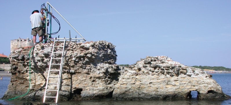 ***EMBARGOED UNTIL 6PM BST, MON JULY 3RD (17.00 GMT)***
Samples from this Ancient Roman pier, Portus Cosanus in Orbetello, Italy, were studied with X-rays at Berkeley Lab. See National story NNCONCRETE; Ancient Roman buildings have survived thousands of years relatively intact because they made concrete from seawater, according to new research. And the study suggests the ancient recipe could help modern builders create structures to stand the test of time - while reducing global warming. The research shows that the iconic Colosseum, the Pantheon and Trajan's Markets survive today because ancient Romans made concrete out of seawater. An analysis of 2,000 year old cement made from volcanic ash and limestone suggests seawater was the secret ingredient.