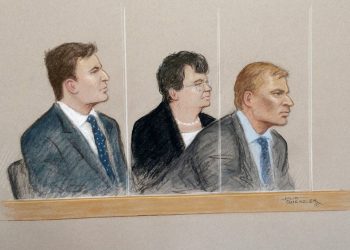 (L-R) Nathan Gray, Marion Little, Craig Mackinlay appearing at Westminster Magistrates Court this morning.  A Tory MP and his two aides accused of misdeclaring expenses after breaching election campaign spending limits in the 2015 general election will face trial, a court heard today (tues).  See NATIONAL story NNTORY.  South Thanet MP Craig Mackinlay, 50, is said to have not properly reported expenses in his local return.  Mackinlay, his election agent at the time Nathan Gray, 28, and campaign specialist Marion Little, 62, were all charged under the Representation of the People Act 1983.  The charges relate to allegations that the party's election expenses during the 2015 campaign in the constituency were not properly reported to the Electoral Commission.  They all appeared at Westminster Magistrates' Court today (tues) where all three indicated not guilty pleas to the charges.  Expenses incurred during the campaign in South Thanet were wrongly attributed to national expenditure instead of local expenditure, it is claimed.  Had they done so, they would allegedly have been in breach of spending limits.