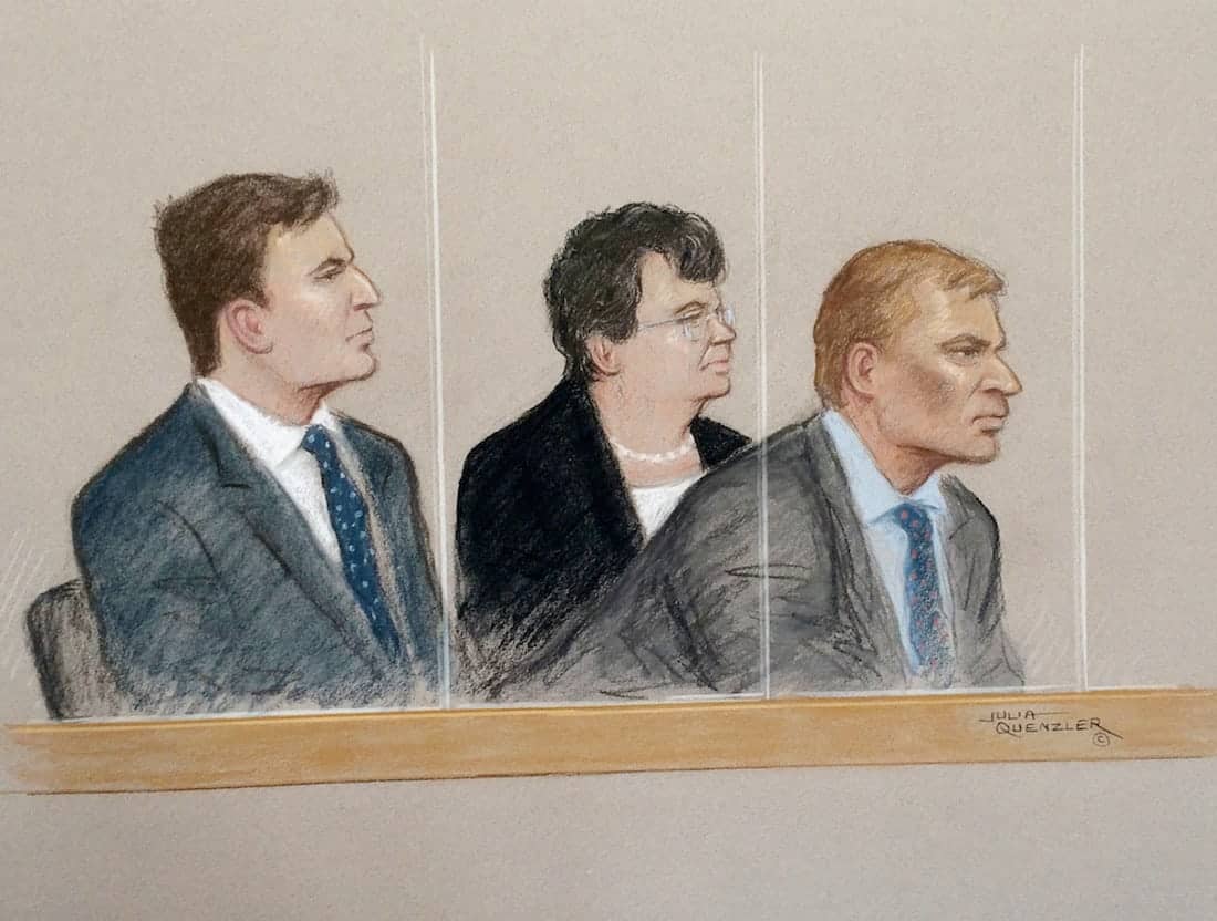 (L-R) Nathan Gray, Marion Little, Craig Mackinlay appearing at Westminster Magistrates Court this morning. A Tory MP and his two aides accused of misdeclaring expenses after breaching election campaign spending limits in the 2015 general election will face trial, a court heard today (tues). See NATIONAL story NNTORY. South Thanet MP Craig Mackinlay, 50, is said to have not properly reported expenses in his local return. Mackinlay, his election agent at the time Nathan Gray, 28, and campaign specialist Marion Little, 62, were all charged under the Representation of the People Act 1983. The charges relate to allegations that the party's election expenses during the 2015 campaign in the constituency were not properly reported to the Electoral Commission. They all appeared at Westminster Magistrates' Court today (tues) where all three indicated not guilty pleas to the charges. Expenses incurred during the campaign in South Thanet were wrongly attributed to national expenditure instead of local expenditure, it is claimed. Had they done so, they would allegedly have been in breach of spending limits.