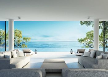 Beach living on Sea view / 3d rendering