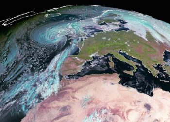 Storm Ophelia seen from the Meteosat satellite captured by the University of Dundee Satellite Receiving Station at 9:00 GMT November 16 2017, showing the size of the storm heading towards the UK.