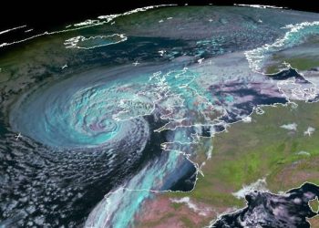 Storm Ophelia seen from the Meteosat satellite captured by the University of Dundee Satellite Receiving Station at 9:00 GMT November 16 2017, showing the size of the storm heading towards the UK.