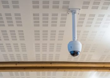 Surveillance camera (CCTV) circle shape hanging on ceiling