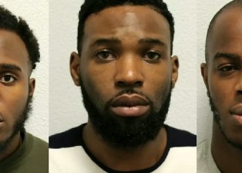 Left to right: Michael Mgbedike, Kennedy Udo and Emmanuel Okubote who have been jailed for importing drugs and guns through the Channel Tunnel. (Met Police).