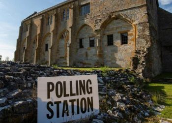Muchelney Abbey in Somerset which is the oldest polling station in the country. Muchelney, Somerset. May 23 2019.  See SWNS story SWBRvote.