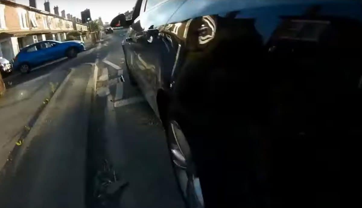 Undated screengrab of handlebar camera footage issued by North Yorkshire Police showing driver William Status Heslop deliberately knocking a cyclist, whose camera captured the footage, off their bike, leaving them with broken ribs and a partially collapsed lung. Heslop has been jailed for two years for dangerous driving. PRESS ASSOCIATION Photo. Issue date: Friday July 19, 2019. See PA story COURTS Cyclist. Photo credit should read: North Yorkshire Police/PA Wire
NOTE TO EDITORS: This handout photo may only be used in for editorial reporting purposes for the contemporaneous illustration of events, things or the people in the image or facts mentioned in the caption. Reuse of the picture may require further permission from the copyright holder.