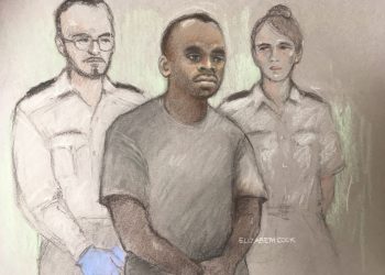 Court artist sketch by Elizabeth Cook of 29-year-old Sudanese national Salih Khater, of Highgate Street, Birmingham, in the dock at Westminster Magistrates' Court where he is charged with the attempted murder of members of the public and police following an incident on Tuesday August 14 in which a car was driven into a group of people and police, before crashing into barriers outside the Houses of Parliament.