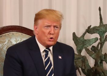 US President Donald Trump during a bilateral meeting meeting with Taoiseach Leo Varadkar at Shannon Airport, on the first day of his visit to the Republic of Ireland Credit;PA