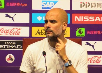 Manchester City manager Pep Guardiola during the press conference in Nanjing, China.