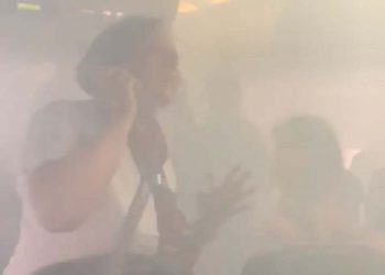 Screengrab taken with permission from a video posted by @gaylem1978 of smoke in the cabin of British Airways flight, BA422, that had to be evacuated minutes before it was due to land.