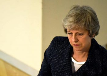 Prime Minister Theresa May at a community centre during her visit to Belfast.Credit;PA