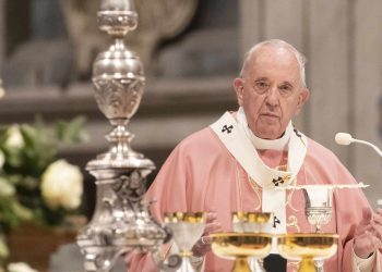 Pope Francis celebrates a Mass for the Philippine community of Rome, in St. Peter's Basilica at the Vatican to Sunday, Dec. 15, 2019. (AP Photo/Alessandra Tarantino)