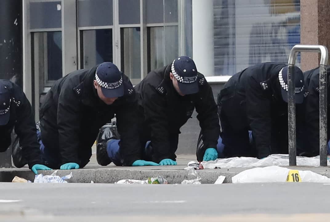 Police conduct a finger tip search following the terror attack in Streatham High Road, south London by Sudesh Amman, 20, who was shot dead by armed police following what police declared as a terrorist-related incident.credit:pa