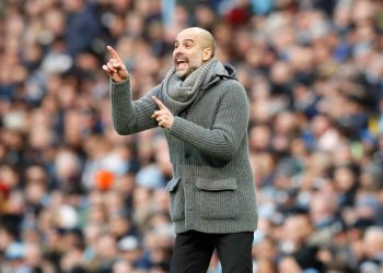 Manchester City manager Pep Guardiola gestures on the touchline during the Premier League match at the Etihad Stadium, Manchester.Credit PA