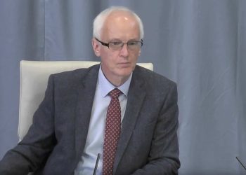 Screengrab taken from the Infected Blood Inquiry of Sir Brian Langstaff, Infected Blood Inquiry chair, hearing evidence to the inquiry at the Edinburgh International Conference Centre.