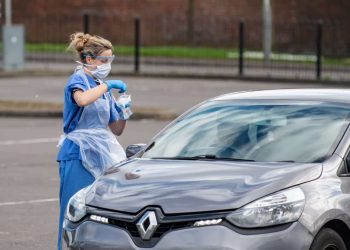 Credit;SWNS Drive through testing station in Wolverhampton.