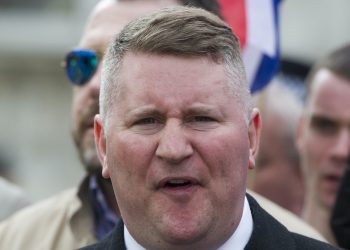 Leader of Britain First, Paul Golding, during a protest by Britain First and EDL (English Defence League) in London.