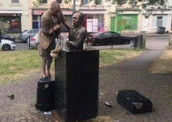 Undated handout photo issued by Avon and Somerset Police of a man they would like to speak after the statue of the Jamaican playwright and actor Alfred Fagon, in the St Paul's area of Bristol, had bleach or another corrosive substance poured over it.Credit;PA