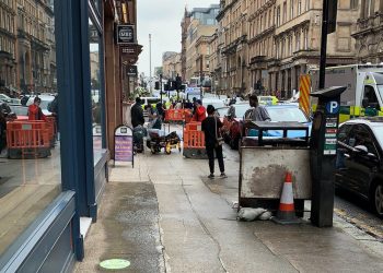 Photo taken with permission from the Twitter feed of @Milroy1717 of emergency services presence in West George Street, Glasgow, as a serious police incident has closed roads in the city centre.