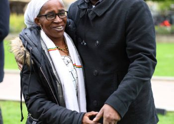 Members of the Windrush generation Paulette Wilson, 62, who arrived from Jamaica in 1968, and Anthony Bryan, aged 60, who arrived from Jamaica in 1965, during a photocall in Westminster, London, following a personal apology from immigration minister Caroline Nokes this afternoon, as they visited Parliament for the first time since the scandal forced the home secretary to resign.