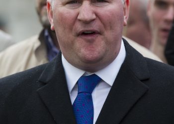 Leader of Britain First, Paul Golding, during a protest by Britain First and EDL (English Defence League) in London.