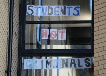 A sign at Murano Street Student Village in Glasgow, where Glasgow University students are being tested at a pop up test centre (Andrew Milligan/PA)