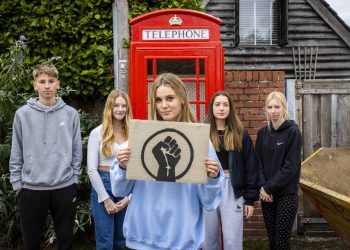 (From left to right) Benjamin Kinnaird, Florence Hillier, Emily Kinnaird, Ella Hugi and Holly Rawes. Wiltshire. 16 October 2020. Credit;SWNS