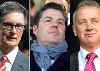 Liverpool owner John W Henry, Premier League chief executive Richard Masters and EFL chairman Rick Parry (Mike Egerton/Martin Rickett/PA).