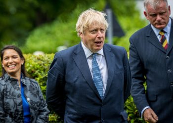 Prime Minister Boris Johnson and Home Secretary Priti Patel during a visit to North Yorkshire Police headquarters, Northallerton.