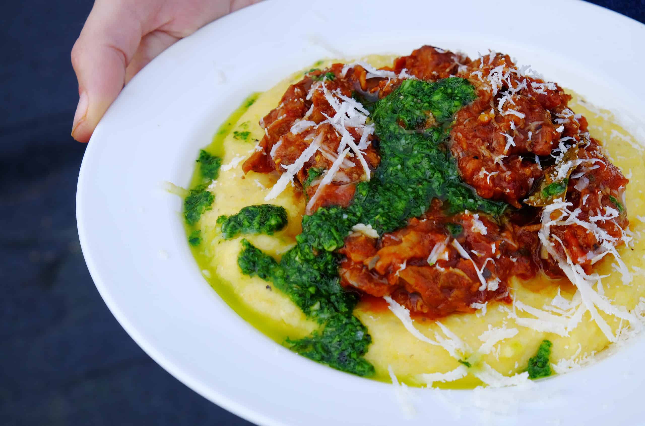 Lamb Neck Ragù, Polenta & Basil Chimichurri