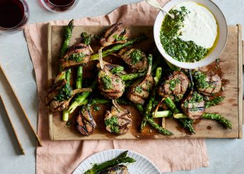 Skye Gyngell Andrew Peace Grilled Lamb Cutlets, Asparagus, Horseradish & Salsa Verde