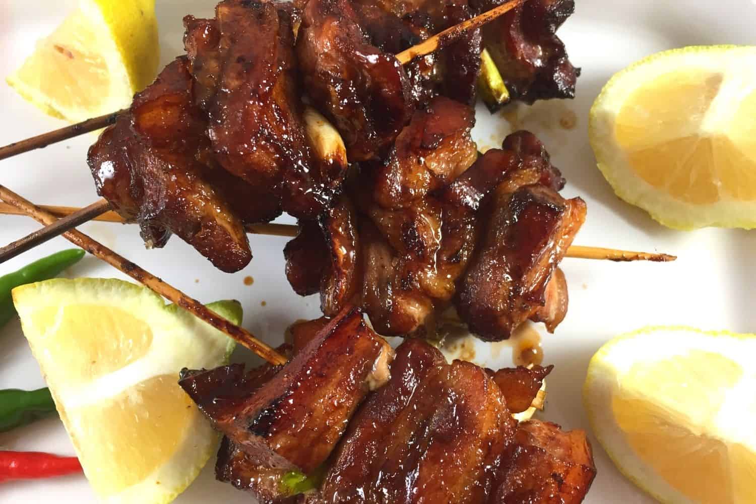Marinated and Grilled Pork Belly Skewers infused with Lemongrass