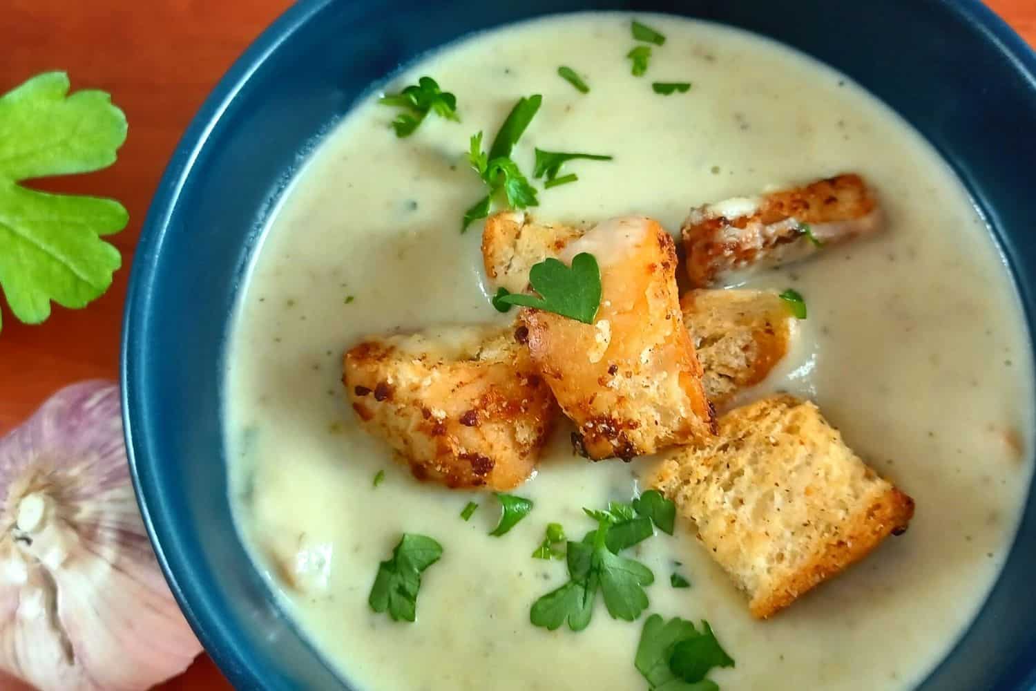 Italian Style Garlic Soup Enjoyed in Winter and Summer