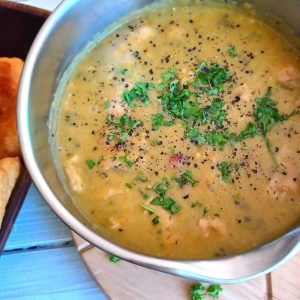 Smoked Kessler, Bacon and Cheese Sausage Pea Soup