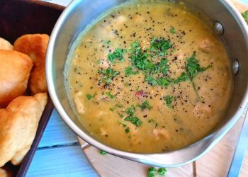 Smoked Kessler, Bacon and Cheese Sausage Pea Soup