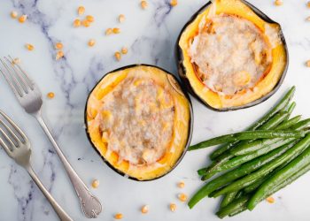 Creamy Corn Stuffed Gem Squash with Green Beans