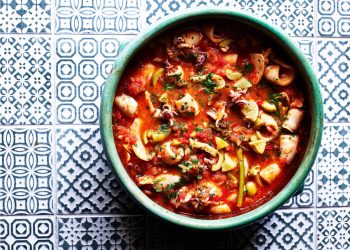 Ben Tish Slow-cooked squid, tomatoes, olives and preserved lemons