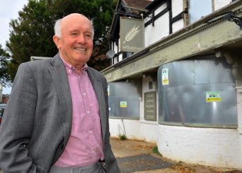Mike Tyler outside the closed pub Credit;SWNS