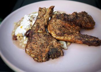 Spiced lamb chops with pearl barley and cherry 'risotto'