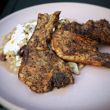 Spiced lamb chops with pearl barley and cherry 'risotto'