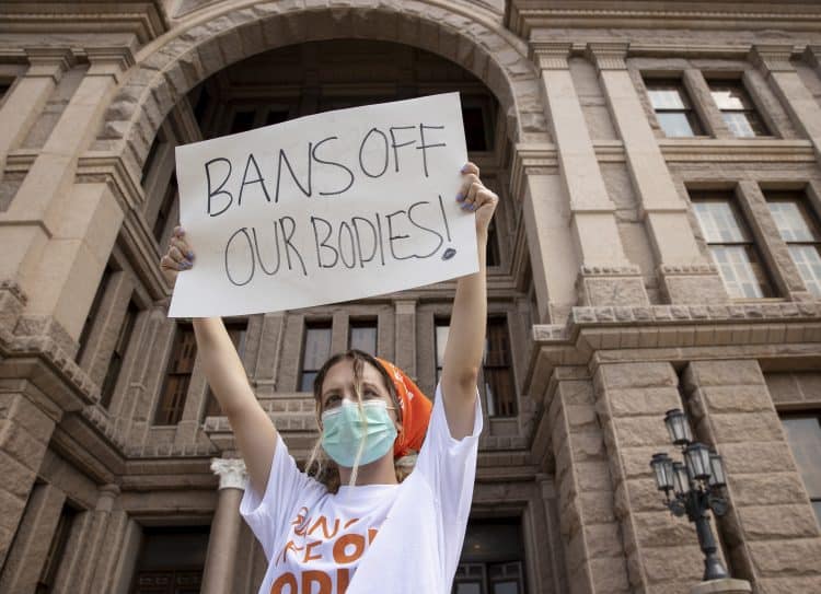 Jillian Dworin participates in a protest against new abortion rules Credit;PA