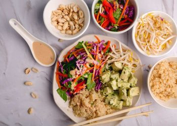 Thai Tofu Poke Bowl with Whole Grains and Peanut Sauce