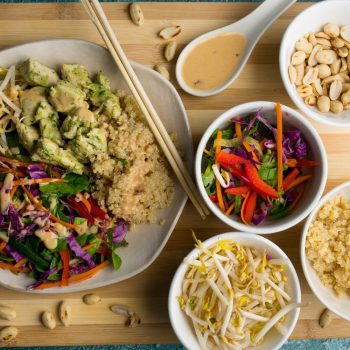 Thai Chicken Poke Bowl with Whole Grains & Peanut Sauce