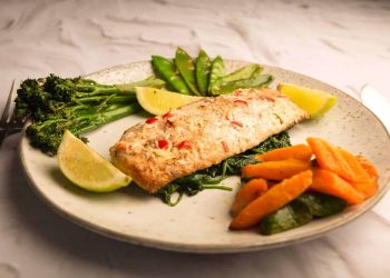 Zesty Hake with Roasted Veg and Asian Greens