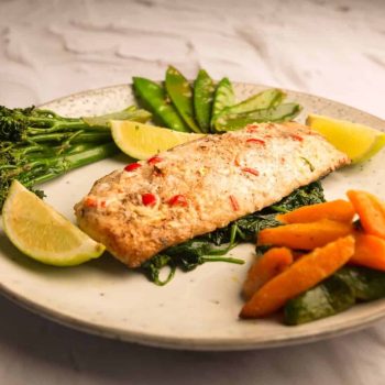 Zesty Hake with Roasted Veg and Asian Greens