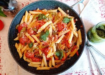 Pasta Peperonata Sauce With Home Made Peacan Nut Pesto